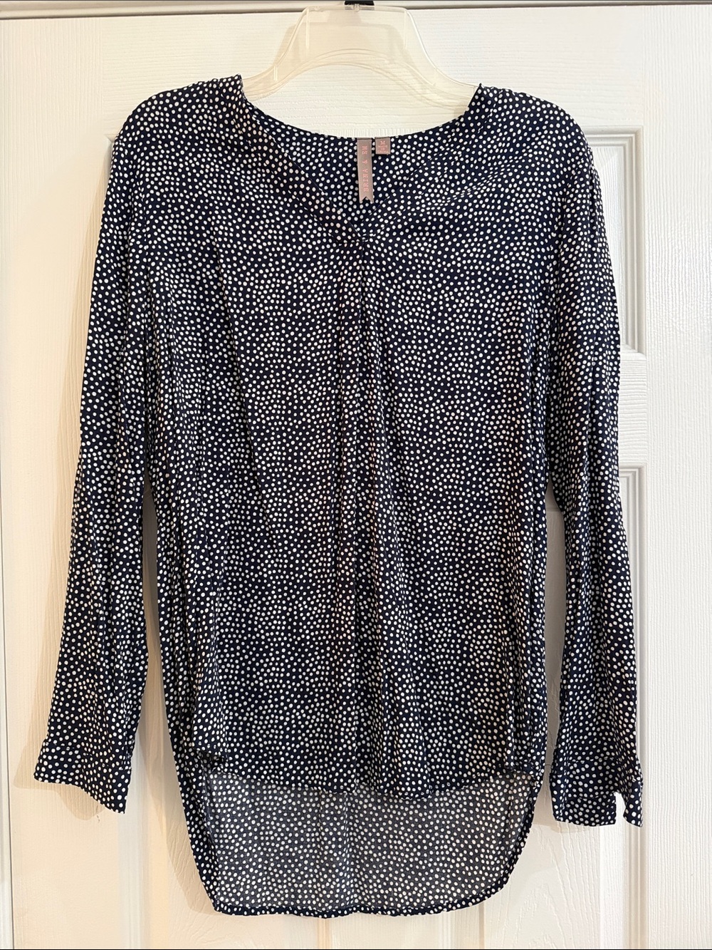 Ann Taylor Navy and White Polka Dot Long-Sleeve Blouse